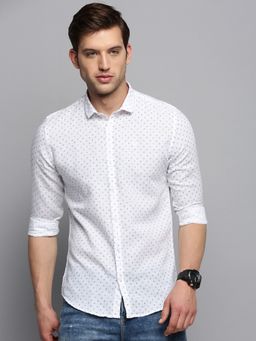 SHOWOFFFF - Mens Spread Collar Printed White Classic Shirt