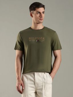 Tommy Hilfiger - Embroidered Logo Regular Fit Cotton T-Shirt - Olive