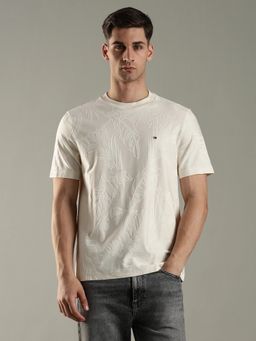 Tommy Hilfiger - Tropical Textured Regular Fit Cotton T-Shirt - Off White