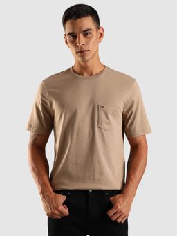 Tommy Hilfiger - Solid Regular Fit Cotton T-Shirt - Beige