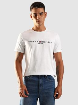 Tommy Hilfiger - Embroidered Logo Regular Fit Cotton T-Shirt - White