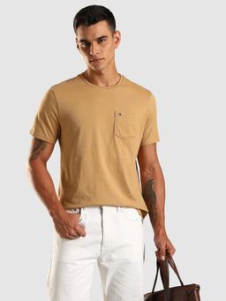 Tommy Hilfiger - Solid Regular Fit Cotton T-Shirt - Brown