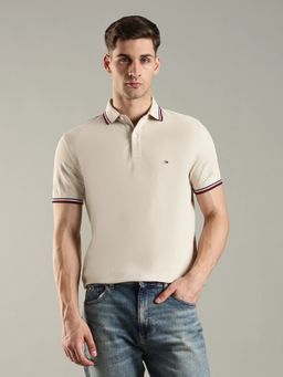Tommy Hilfiger - Solid Regular Fit Cotton Polo T-Shirt - Beige