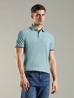 Tommy Hilfiger - Solid Regular Fit Cotton Polo T-Shirt - Blue