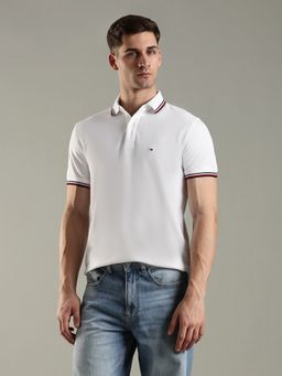 Tommy Hilfiger - Solid Regular Fit Cotton Polo T-Shirt - White