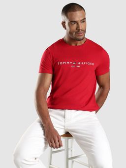 Tommy Hilfiger - Embroidered Logo Slim Fit Cotton T-Shirt - Red