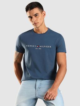 Tommy Hilfiger - Embroidered Logo Slim Fit Cotton T-Shirt - Blue