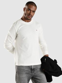 Tommy Hilfiger - Self-Design Regular Fit Cotton T-Shirt - Off White