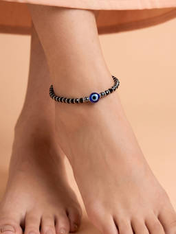 925 SILLER - Mystic Black Bead Evil Eye Anklet