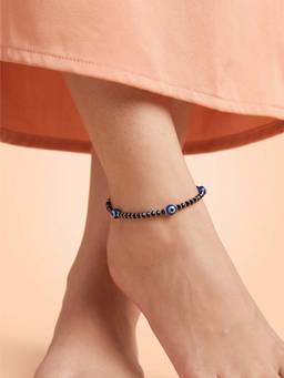925 SILLER - Multi-Nazar Black Bead Charm Anklet