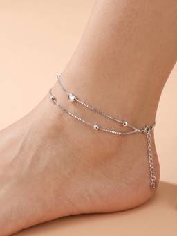 925 SILLER - Romantic Layered Heart And Bead Anklet