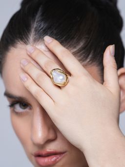 CAO JEWELLERY - Big Baroque Pearl Open Ring