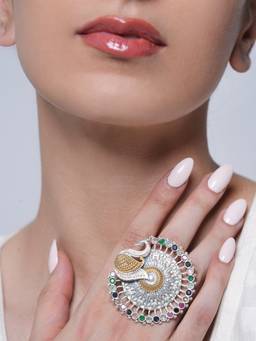 CAO JEWELLERY - Multi-Colour Silver Polish Peacock Ring