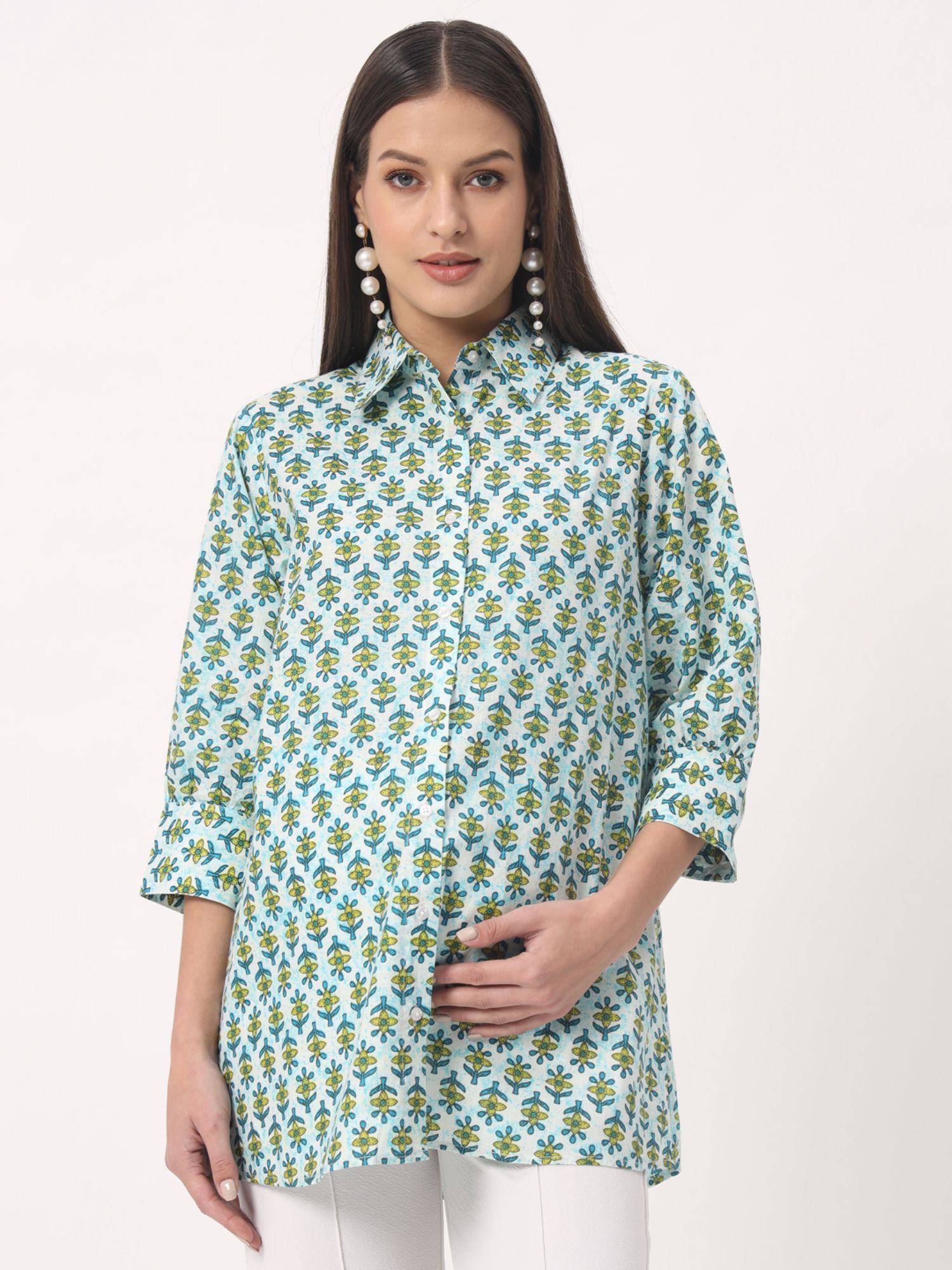 angloindu Blue Print Maternity Shirt-picture-18