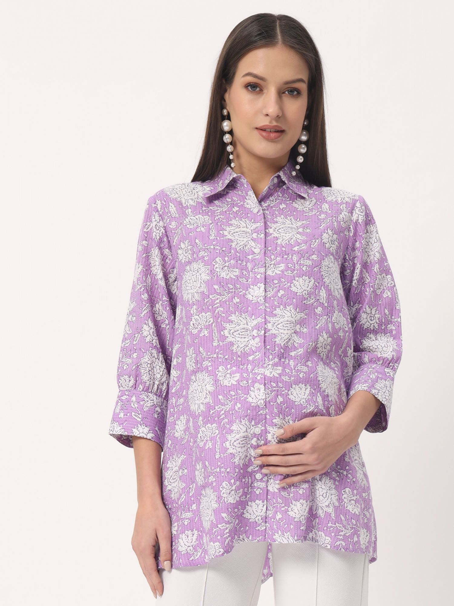 angloindu Purple Floral Maternity Shirt-picture-12
