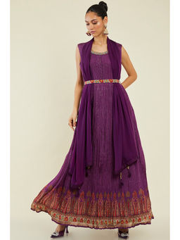 Soch - Women Purple Georgette Embroidered Suit Set