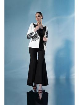 Label Iris - Ivory and Black Flower Blazer with Bustier and Flared Pant