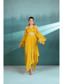 MANDIRA WIRK - Mustard Chiffon Top Skirt Set