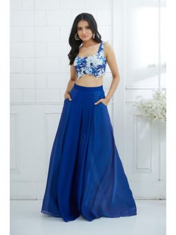 MANDIRA WIRK - Blue Printed Blouse With Ombre Pleated Palazzo