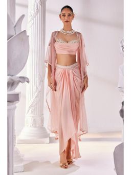 MANDIRA WIRK - Peach Satin Draped Skirt Set