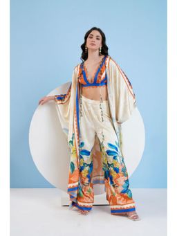 MANDIRA WIRK - Vivid Floral Cape And Pants Set With Bustier