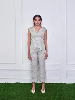 TheRealB - Multicolour Printed V Neck Top And Pant Set