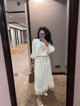 TheRealB - Scalloped Oversized Shirt With Pleated Lace Skirt