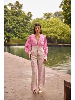 TheRealB - Blush Pink Jacquard Plunge Top With Pants