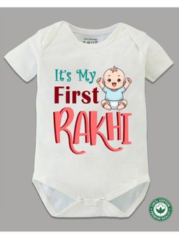 BLUSHES - White Raksha Bandhan Theme Half Sleeve Romper