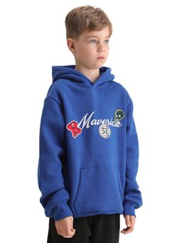 RARE ONES - Kids Gino Dark Blue Cotton Blend Hooded Typography Oversized Sweatshirt