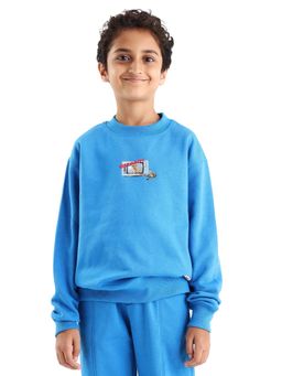 RARE ONES - Kids Henry Dark Blue Cotton Graphic Print Oversized Sweatshirt