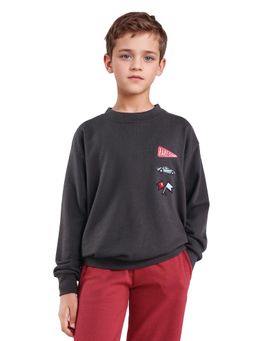 RARE ONES - Kids Riker Dark Grey Cotton Pull On Crew Neck Full Sleeves Fit Sweatshirt