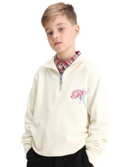 RARE ONES - Kids Theo Off White Cotton Pull On Crew Neck Full Sleeves Fit Sweatshirt