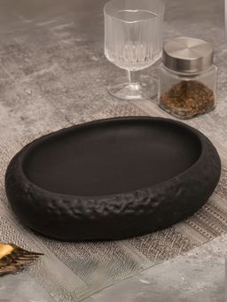 Smokey Cocktail - Handcrafted Oval Stoneware Platter - Black