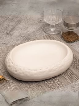 Smokey Cocktail - Handcrafted Oval Stoneware Platter - White