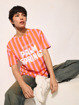 ONLY - Women Orange Stripes T-Shirt