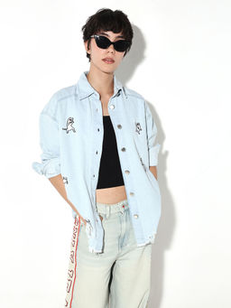 ONLY - Women Blue Embroidered Casual Shirt