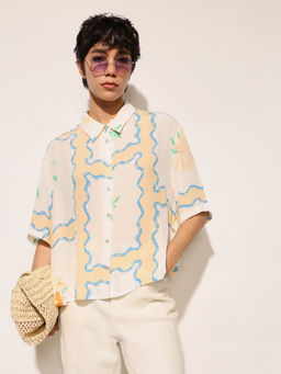 ONLY - Women Off White Abstract Casual Shirt