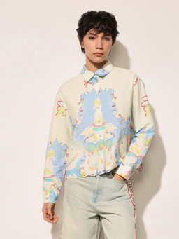 ONLY - Women Blue Abstract Casual Shirt