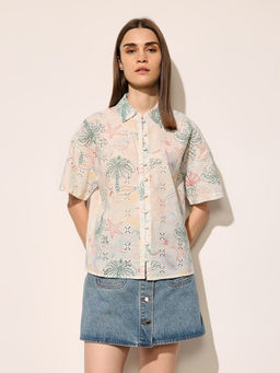 ONLY - Women Off White Graphic Casual Shirt