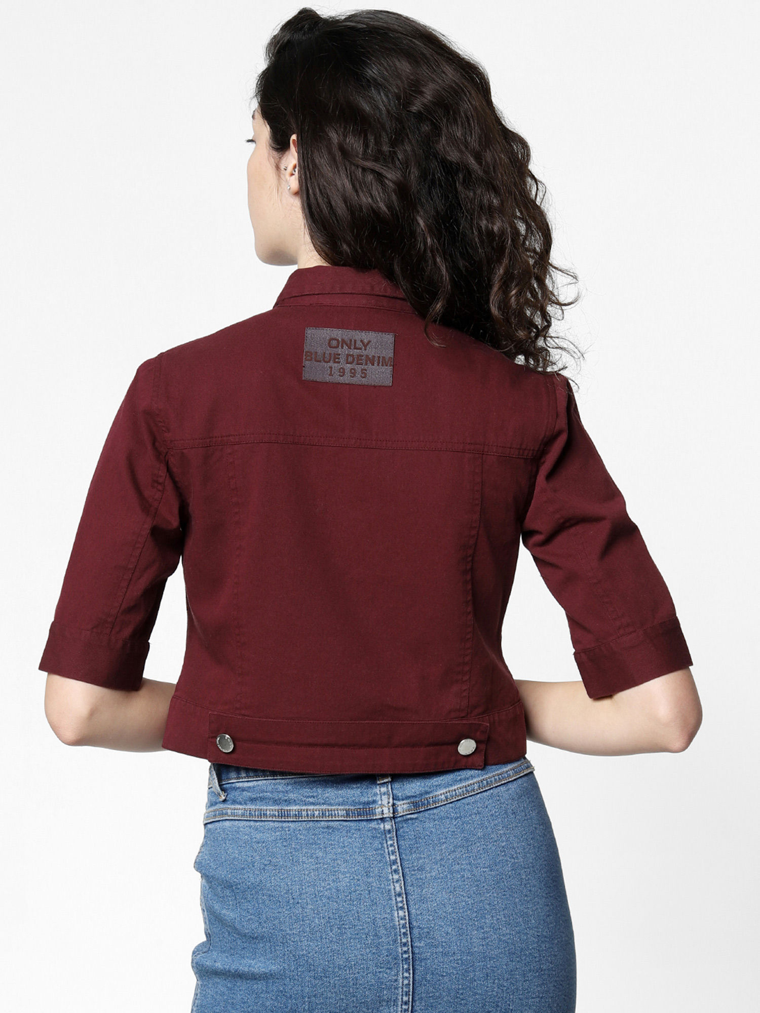 Buy ONLY Maroon Cropped Denim Jacket 