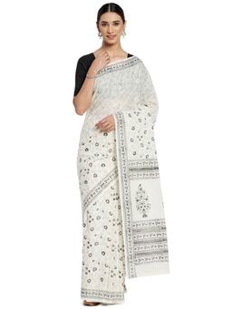 Fabindia - Cotton Printed Saree without Blouse - Off White