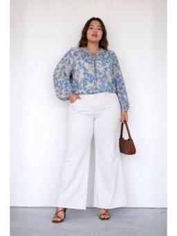 Virgio - Floral Cotton Plus Size Top with Puff Sleeves
