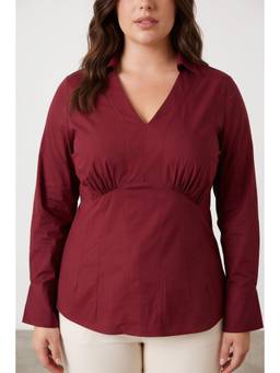 Virgio - Solid V-Neck Plus Size Top with Princes Panel Detailing