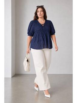 Virgio - Self Design Cotton Diagonal Pintuck Detail Plus Size Top