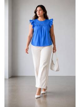 Virgio - Solid Linen Pintuck Yoke Plus Size Top