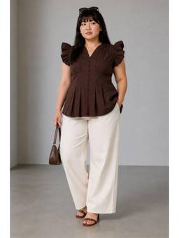 Virgio - Solid Cotton Pleated Peplum Plus Size Top