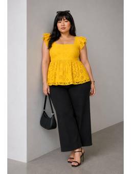 Virgio - Embroidered Cotton Tiered Peplum Plus Size Top