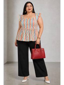Virgio - Abstract Cotton Sweetheart Neck Peplum Plus Size Top