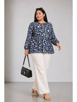 Virgio - Abstract Cotton Ruffled Peplum Plus Size Top